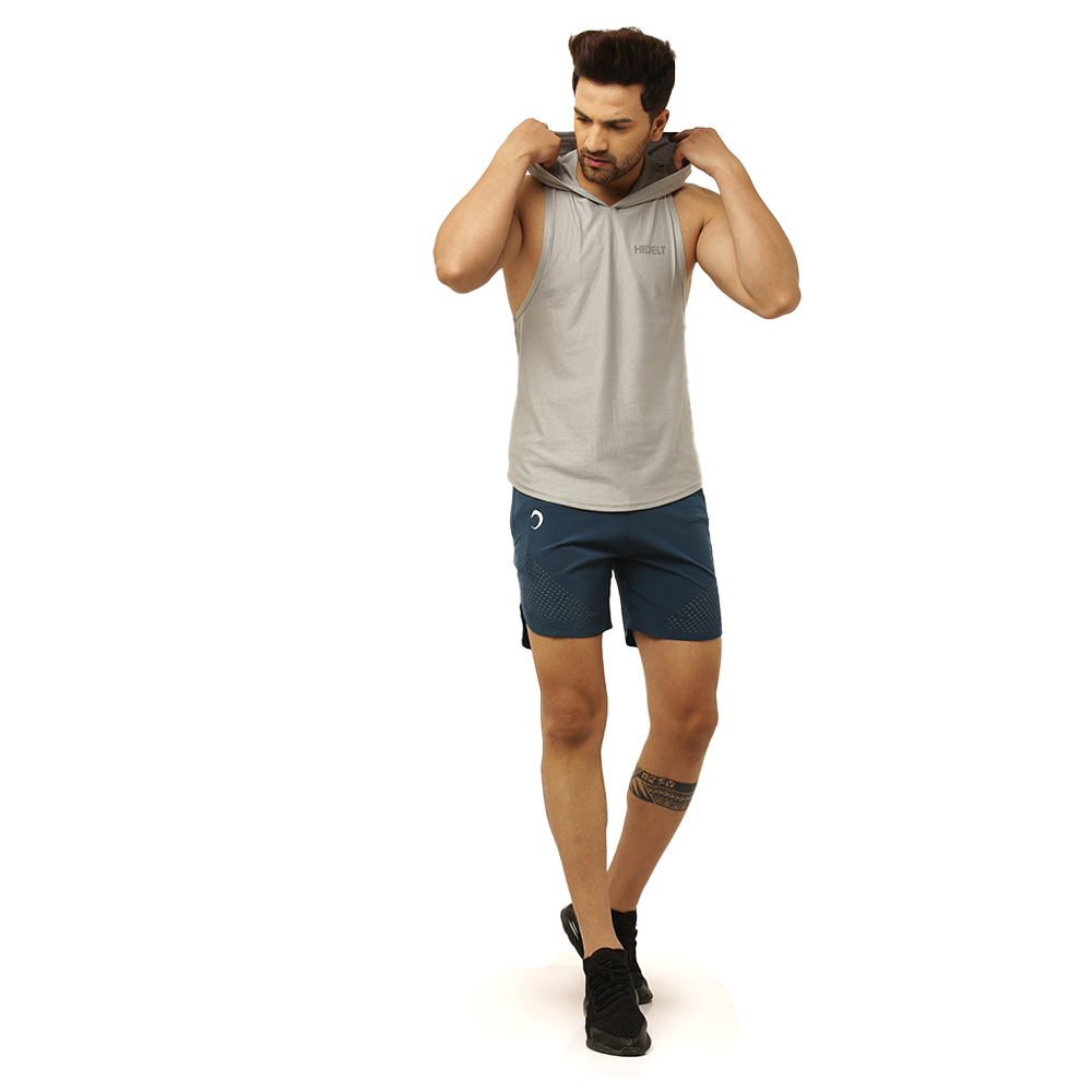 Men's Solid Grey Drop Tank with Hood