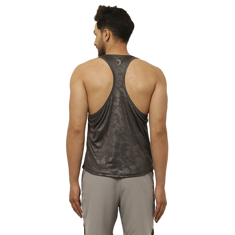 Men's Gym wear Dark Grey Emboss Print Stringer