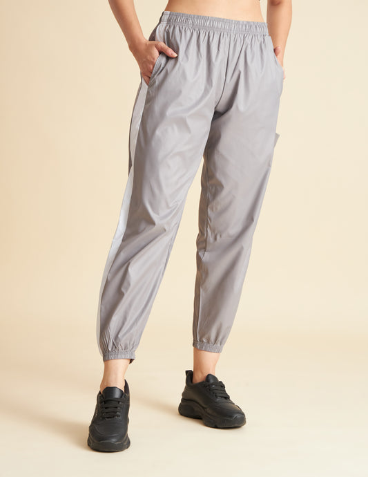 Women Grey NS Loose Fit Solid Training Woven Joggers