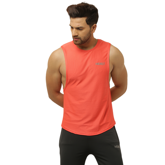 Men's gym Wear Drop Arm Tank - Carrot red color