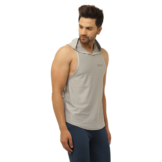 Men's Solid Grey Drop Tank with Hood