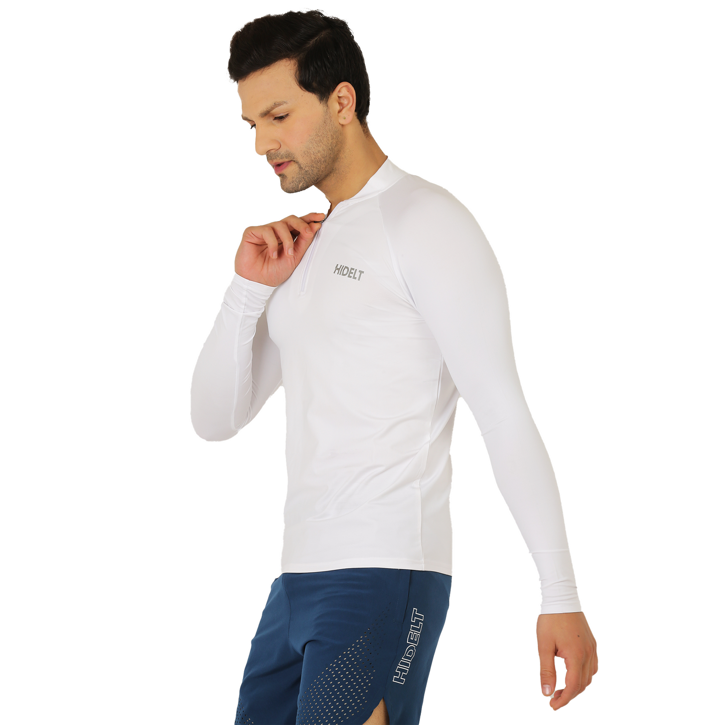 Men's Long Sleeve 1/4 Zipper Polyester Gym workout T-Shirt White
