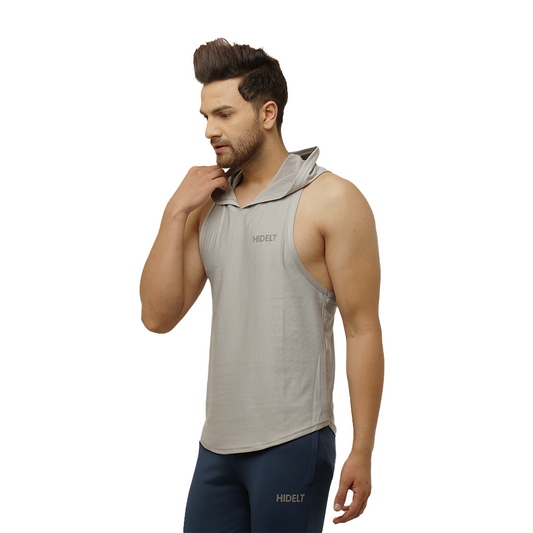 Men's Solid Grey Drop Tank with Hood